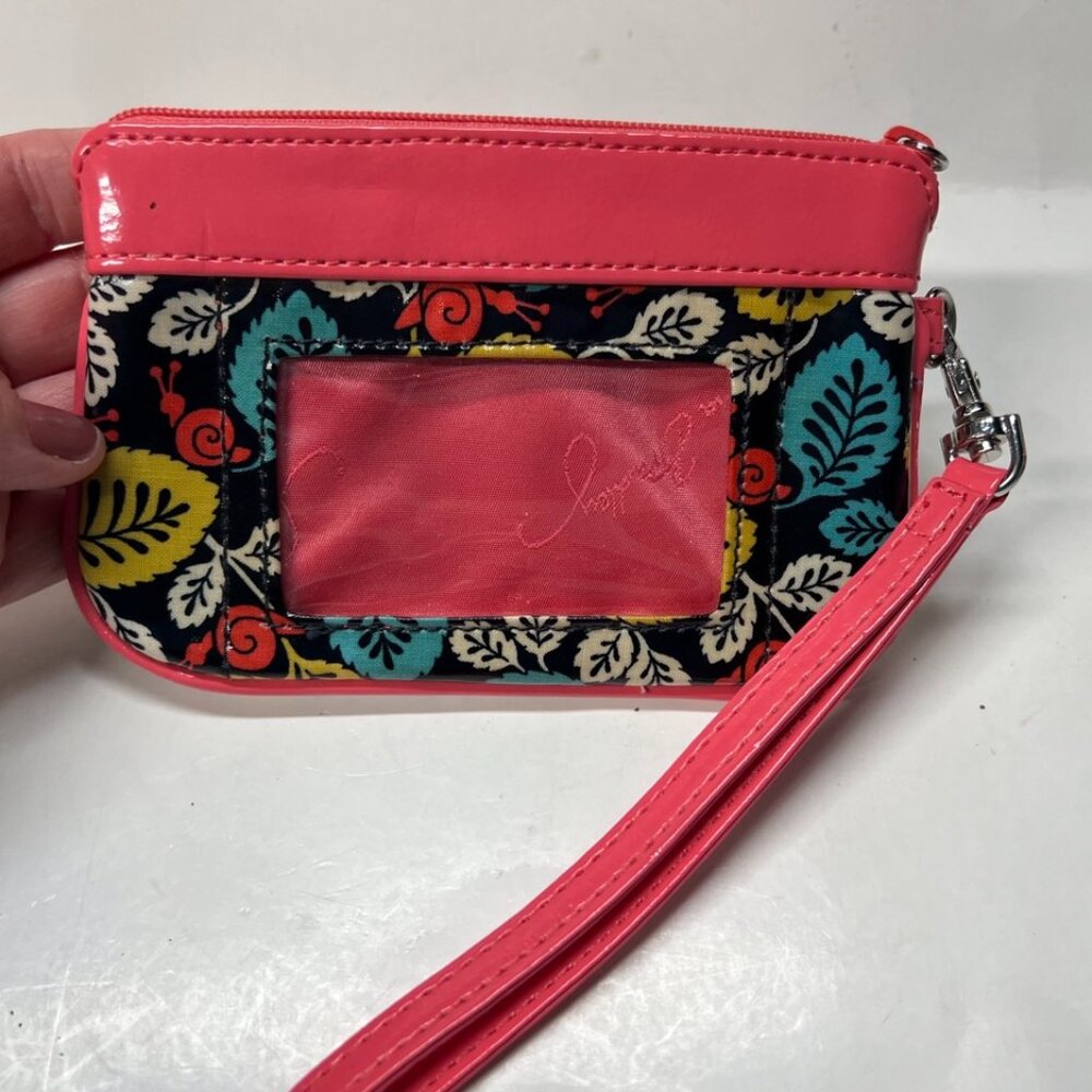 Vera Bradley Zipper Coin Purse Wristlet Wallet ID Holder Hot Pink Leaf Pattern - Picture 1 of 6